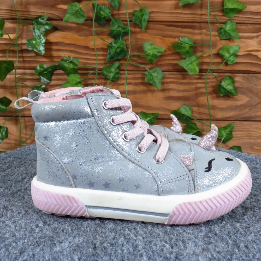 Wonder Nation Toddler Girl Size 7‎ Gray Pink Synthetic Unicorn High Top Sneakers